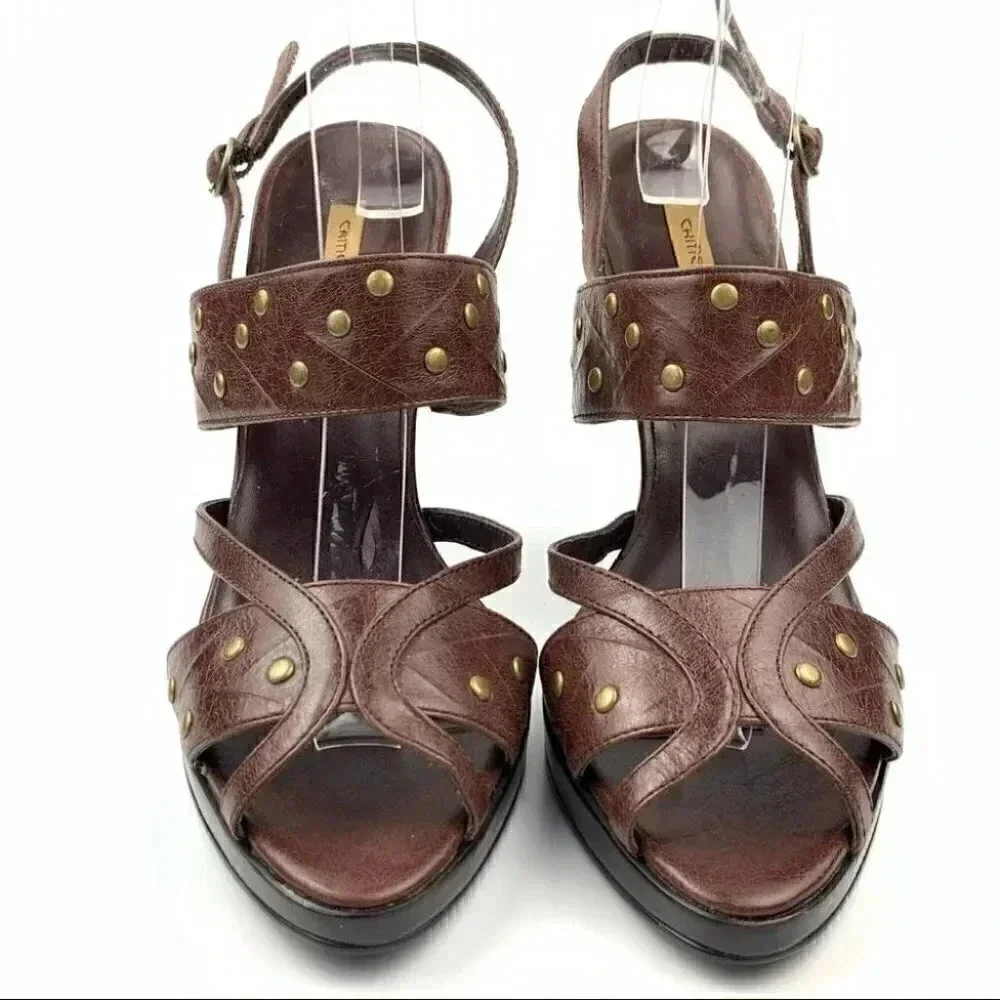 Chinese laundry Suzana platform heels 8.5 brown studded strappy vintage Y2k